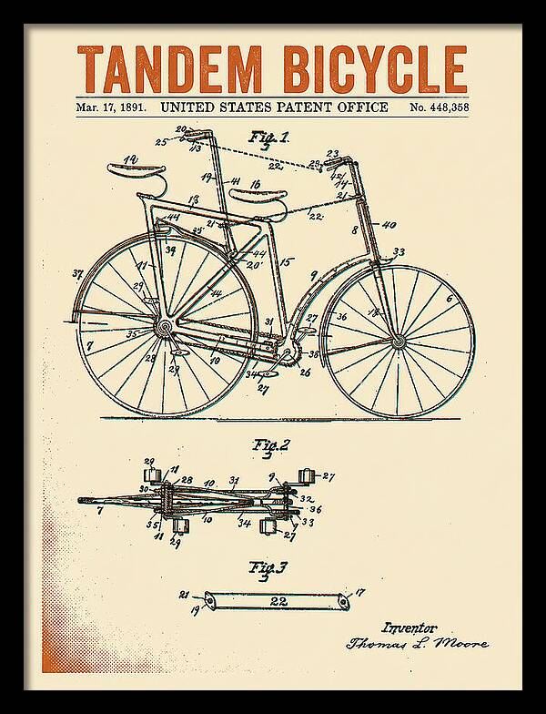 Tandem Bicycle Retro Patent Us448358a