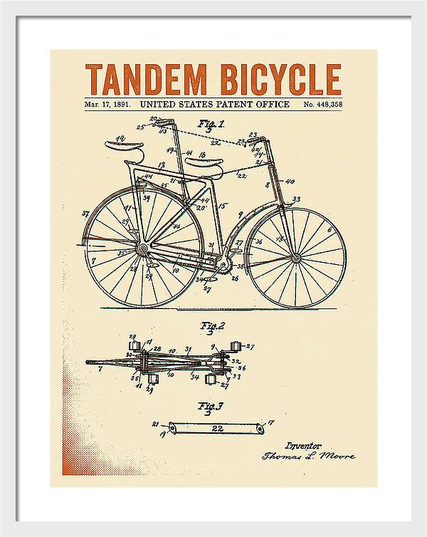 Tandem Bicycle Retro Patent Us448358a