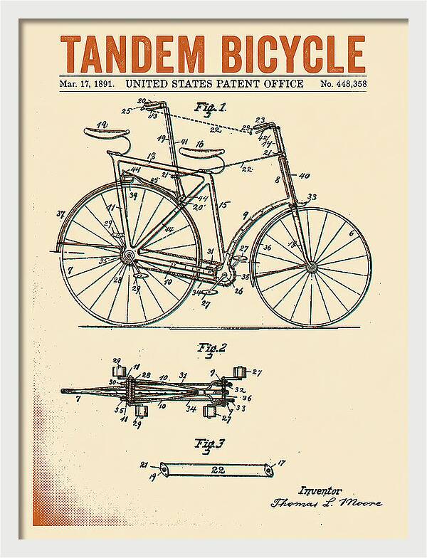 Tandem Bicycle Retro Patent Us448358a