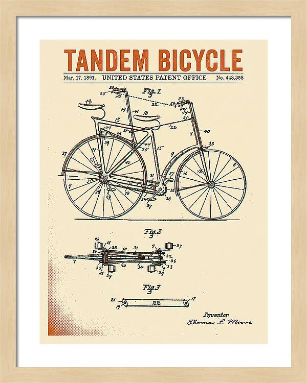 Tandem Bicycle Retro Patent Us448358a