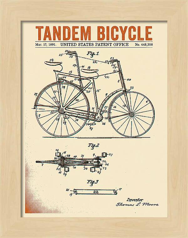 Tandem Bicycle Retro Patent Us448358a