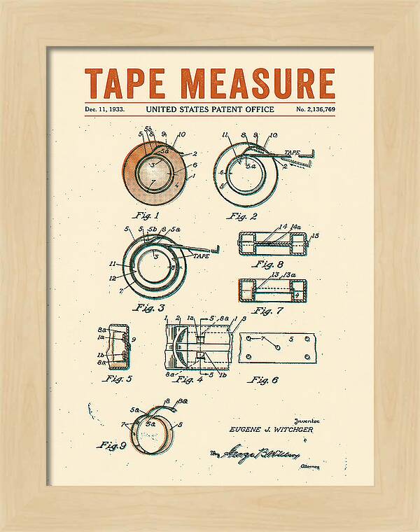 Tape Measure Adhesive Tape Dispenser Retro Patent Us2136769a
