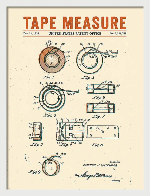 Tape Measure Adhesive Tape Dispenser Retro Patent Us2136769a