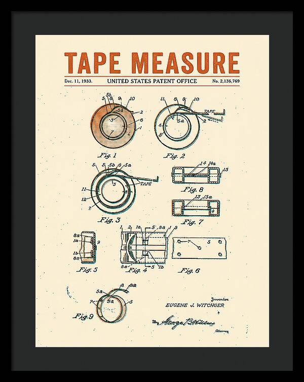 Tape Measure Adhesive Tape Dispenser Retro Patent Us2136769a