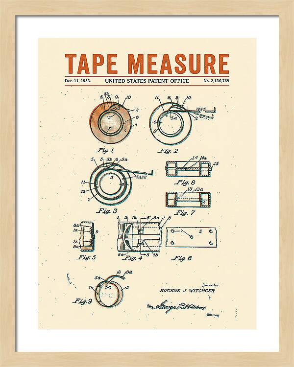 Tape Measure Adhesive Tape Dispenser Retro Patent Us2136769a