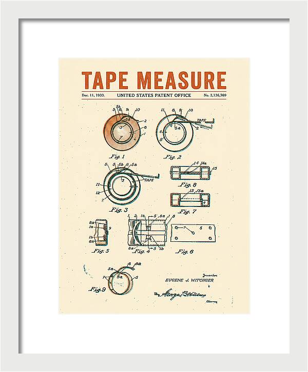 Tape Measure Adhesive Tape Dispenser Retro Patent Us2136769a
