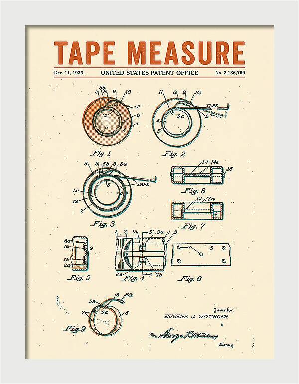 Tape Measure Adhesive Tape Dispenser Retro Patent Us2136769a