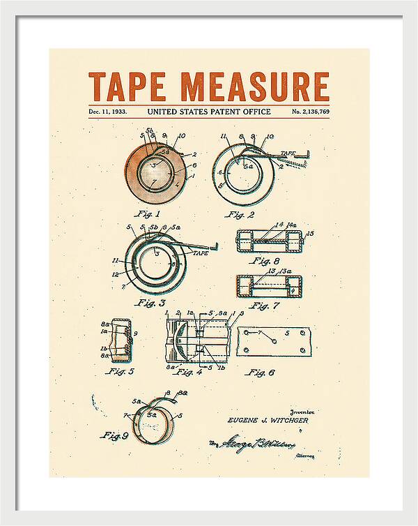 Tape Measure Adhesive Tape Dispenser Retro Patent Us2136769a