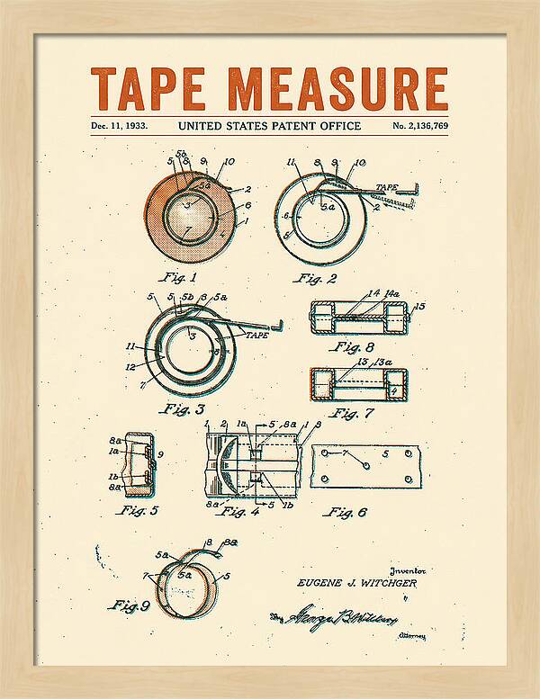 Tape Measure Adhesive Tape Dispenser Retro Patent Us2136769a