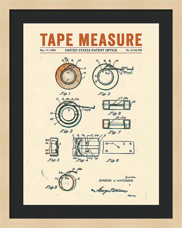 Tape Measure Adhesive Tape Dispenser Retro Patent Us2136769a