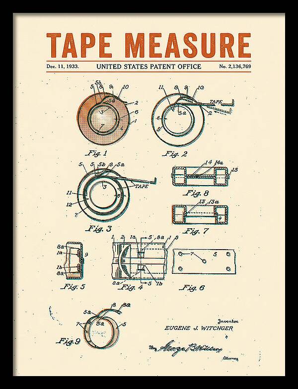 Tape Measure Adhesive Tape Dispenser Retro Patent Us2136769a