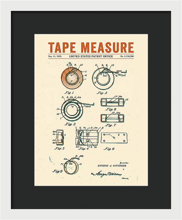 Tape Measure Adhesive Tape Dispenser Retro Patent Us2136769a