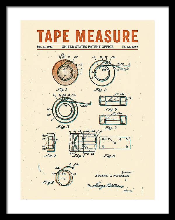 Tape Measure Adhesive Tape Dispenser Retro Patent Us2136769a