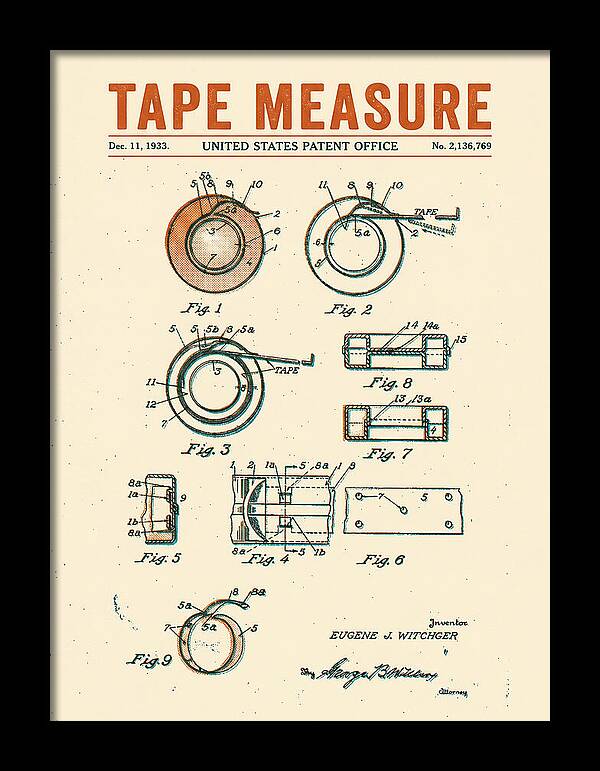 Tape Measure Adhesive Tape Dispenser Retro Patent Us2136769a