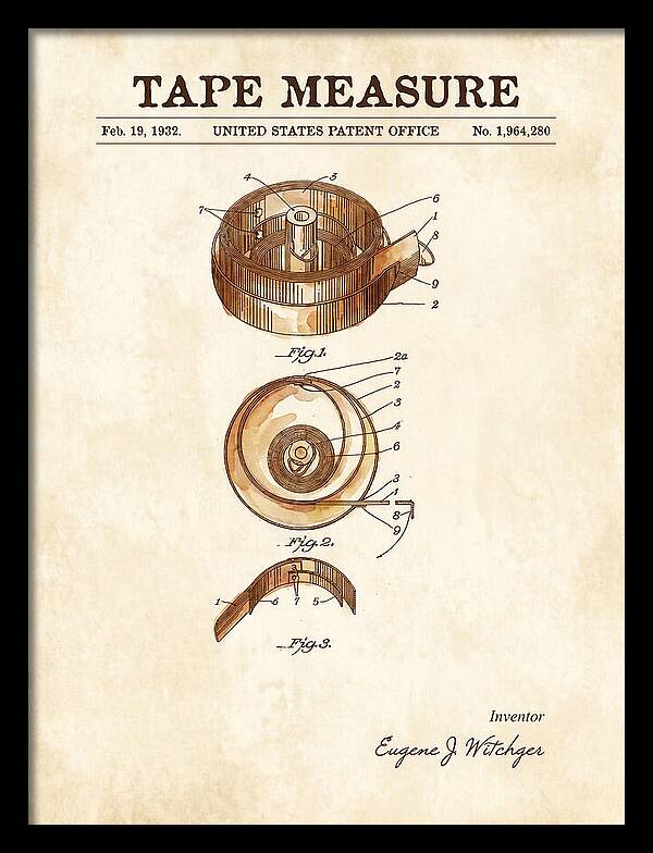 Tape Measure Watercolor Patent Us1964280a
