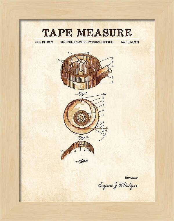 Tape Measure Watercolor Patent Us1964280a