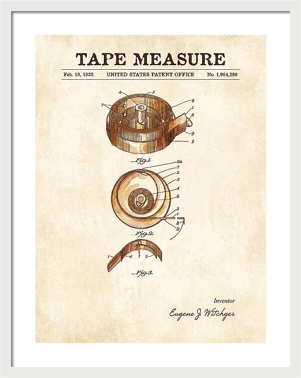 Tape Measure Watercolor Patent Us1964280a
