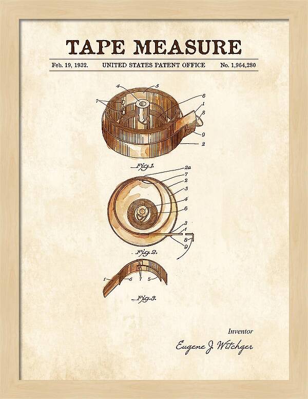 Tape Measure Watercolor Patent Us1964280a