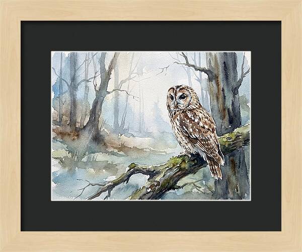 Tawny Owl In Misty Forest