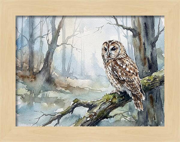 Tawny Owl In Misty Forest