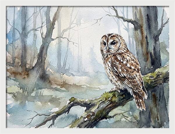 Tawny Owl In Misty Forest