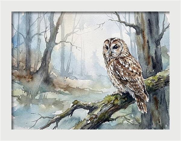 Tawny Owl In Misty Forest