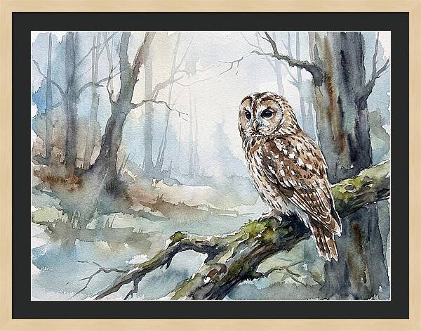 Tawny Owl In Misty Forest