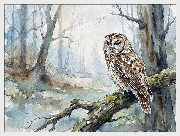 Tawny Owl In Misty Forest