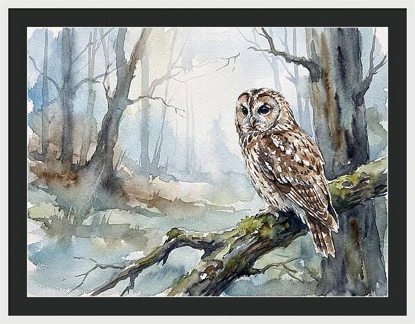Tawny Owl In Misty Forest