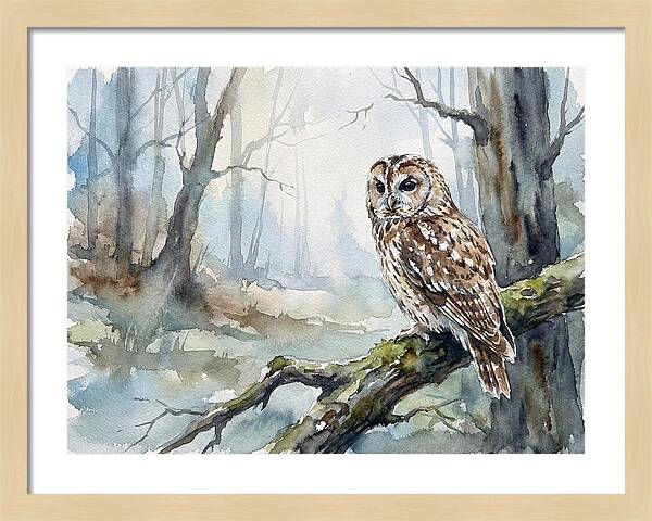 Tawny Owl In Misty Forest