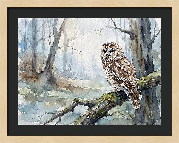 Tawny Owl In Misty Forest