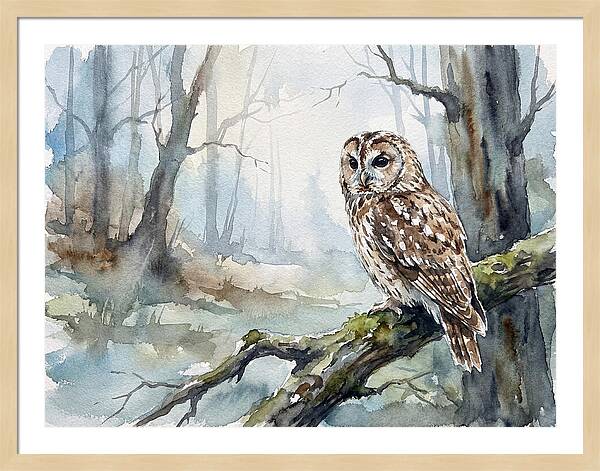 Tawny Owl In Misty Forest