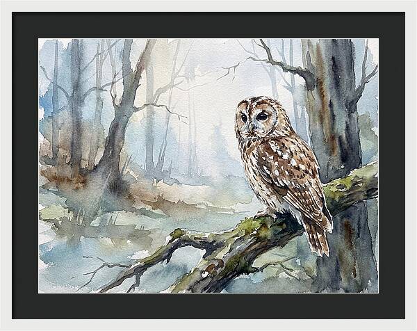 Tawny Owl In Misty Forest