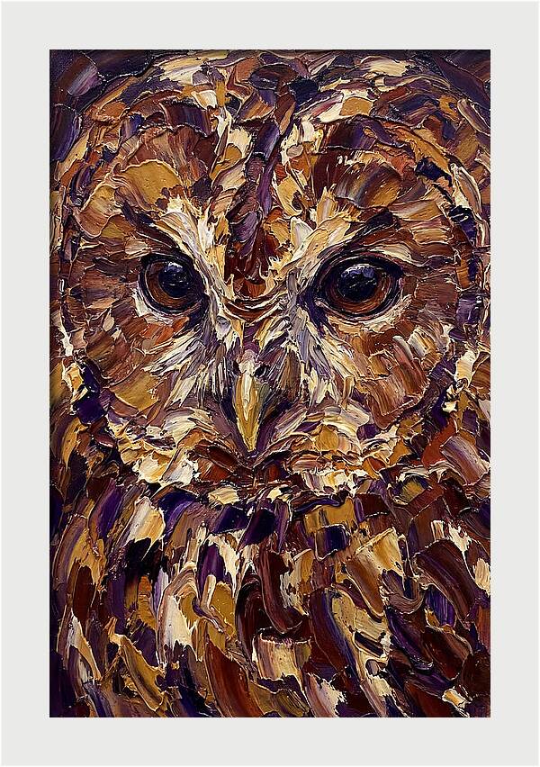 Tawny Owl Portrait In Palette Knife Style