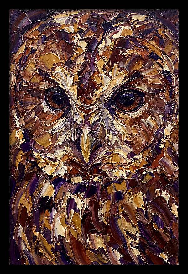 Tawny Owl Portrait In Palette Knife Style
