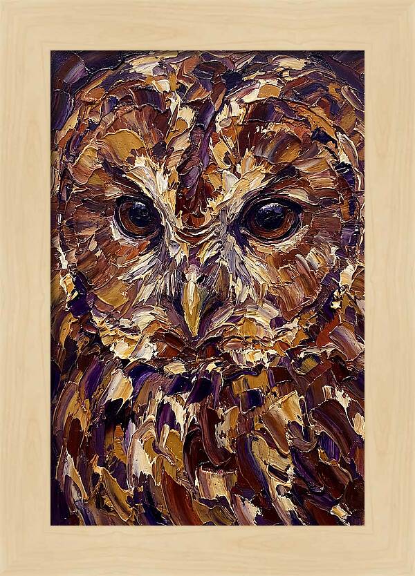 Tawny Owl Portrait In Palette Knife Style