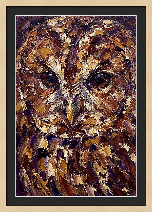 Tawny Owl Portrait In Palette Knife Style