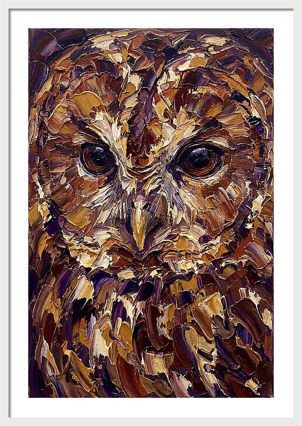 Tawny Owl Portrait In Palette Knife Style