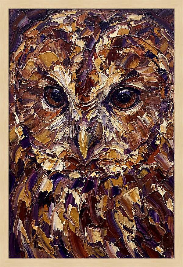 Tawny Owl Portrait In Palette Knife Style