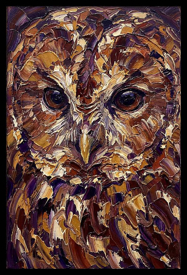 Tawny Owl Portrait In Palette Knife Style