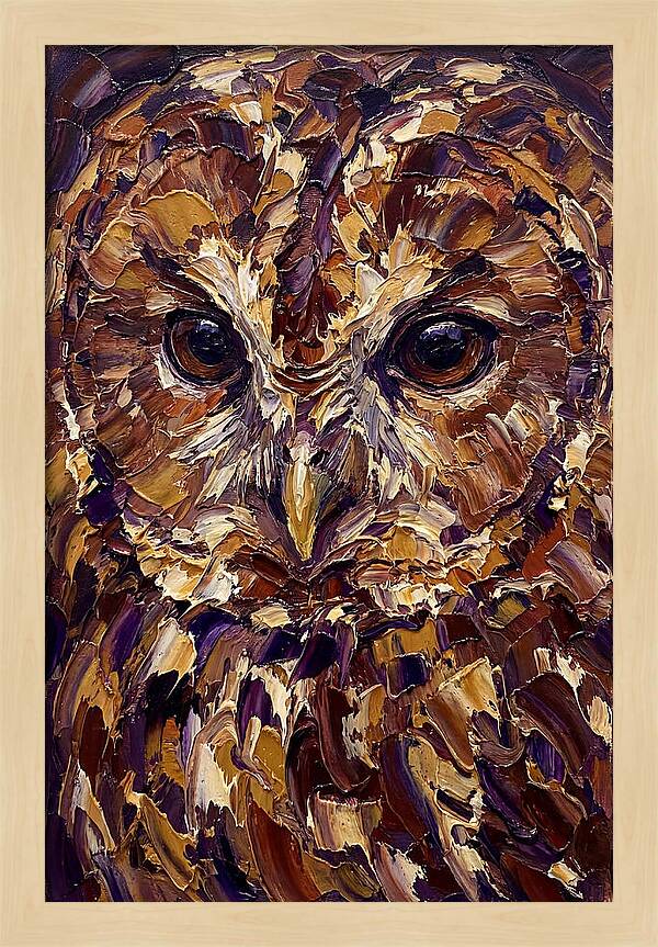 Tawny Owl Portrait In Palette Knife Style