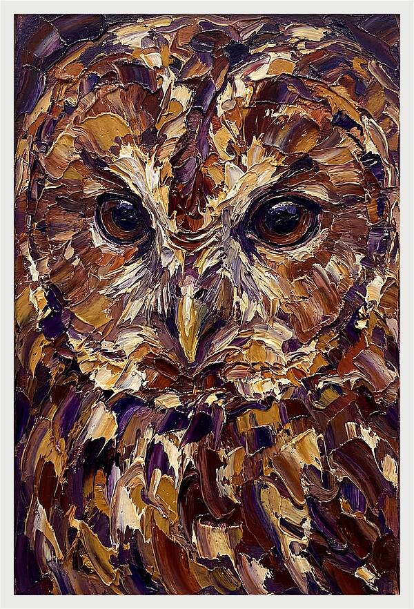 Tawny Owl Portrait In Palette Knife Style