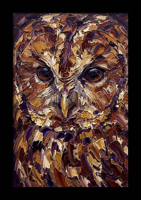 Tawny Owl Portrait In Palette Knife Style