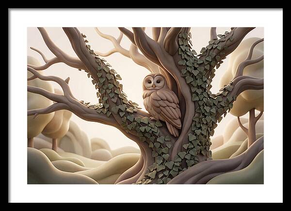 Tawny Owl Roosting In Ivy Covered Oak