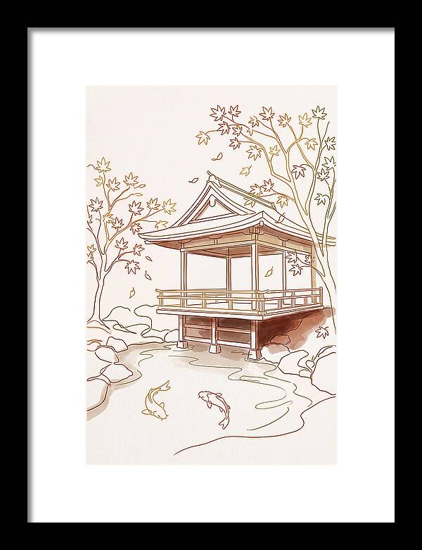 Tea House Pavilion Over Koi Pond