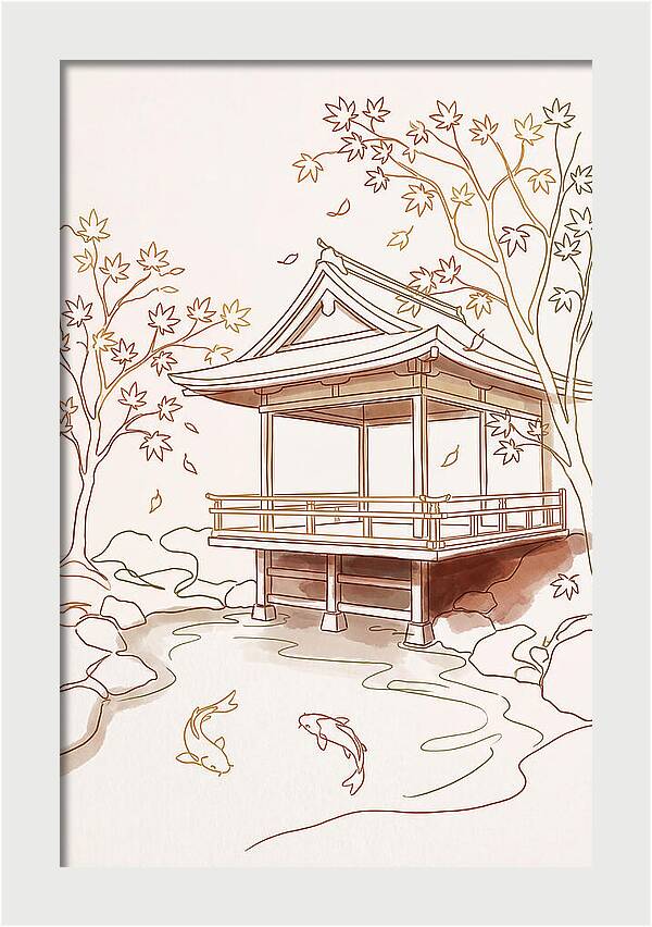 Tea House Pavilion Over Koi Pond