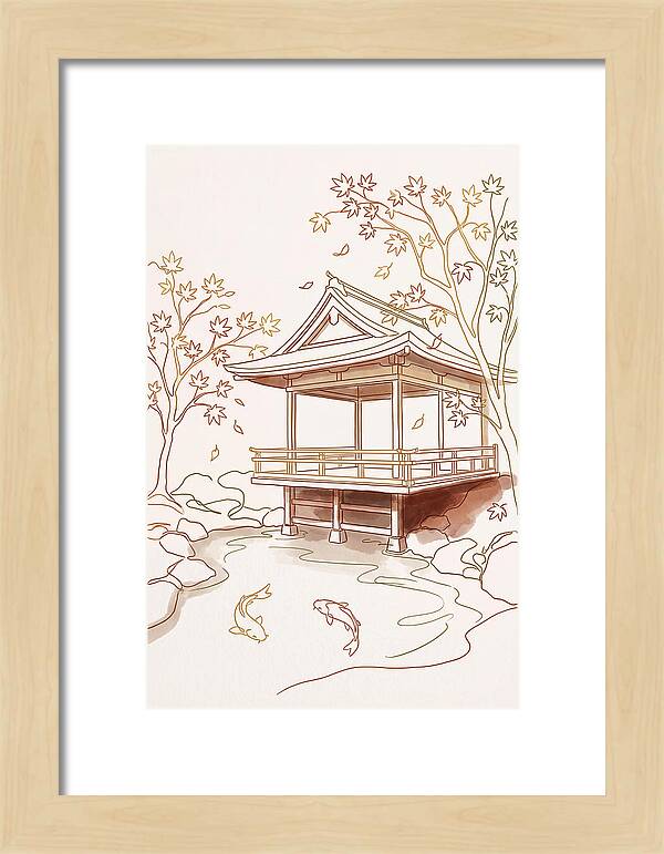 Tea House Pavilion Over Koi Pond