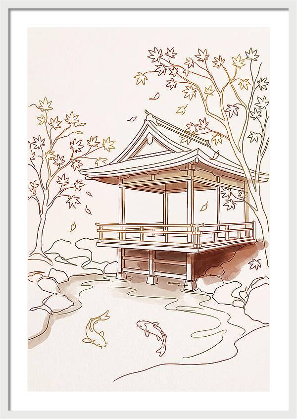 Tea House Pavilion Over Koi Pond