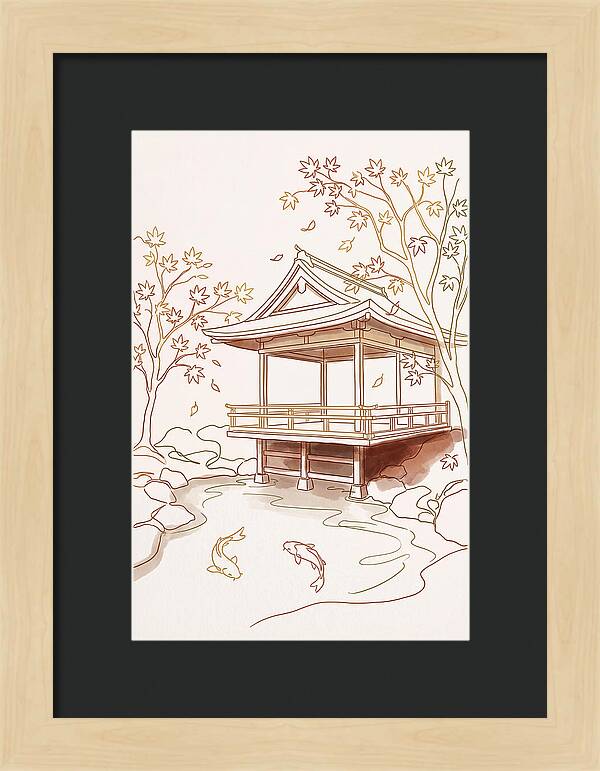 Tea House Pavilion Over Koi Pond