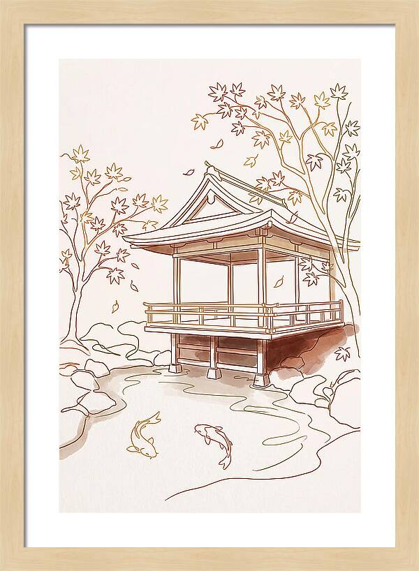 Tea House Pavilion Over Koi Pond